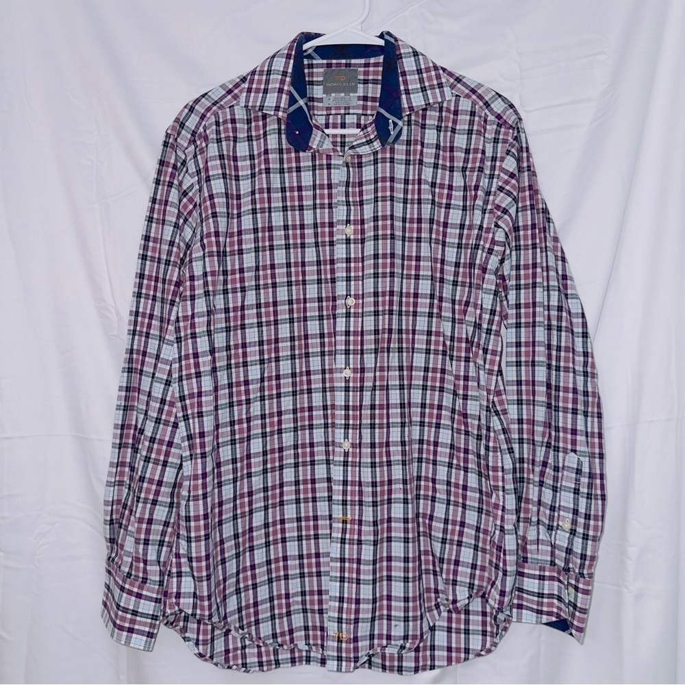 Thomas Dean Long Sleeve Plaid Button Up Regular Fit Cotton Shirt size medium
